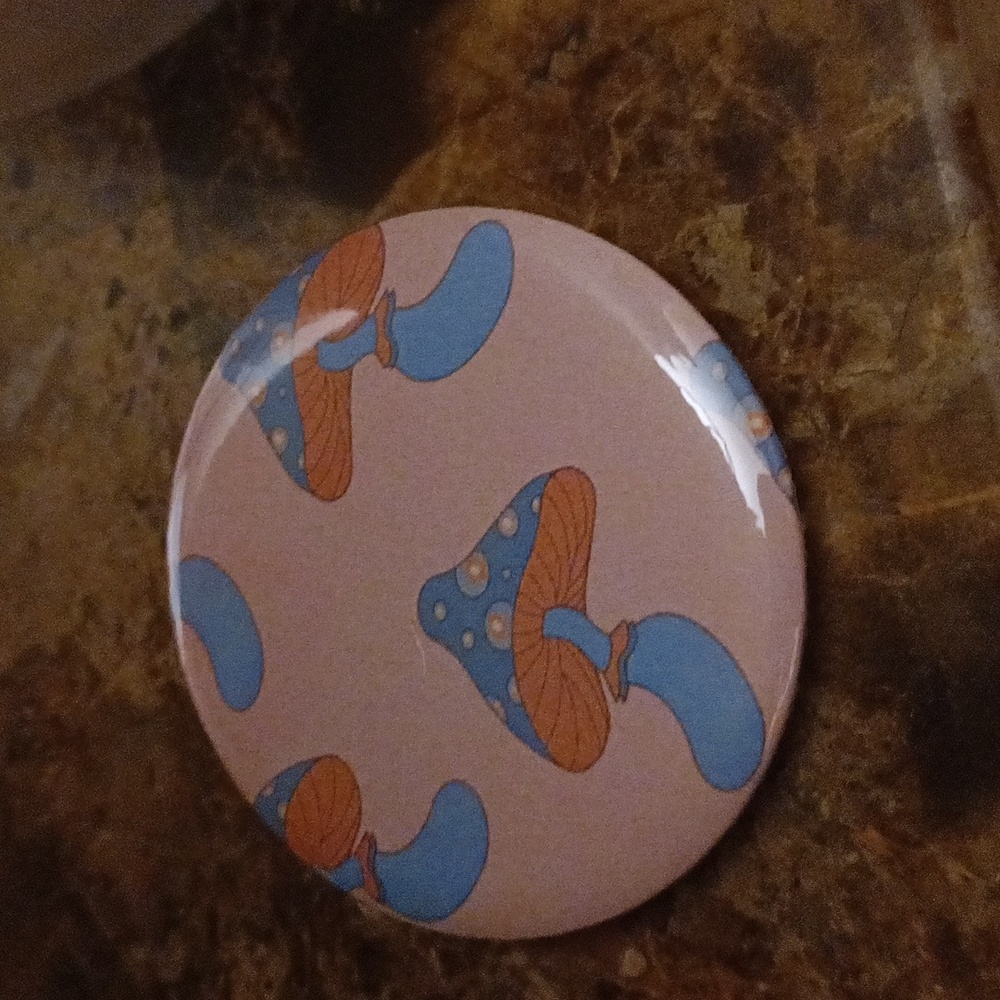 Custom Pink and Blue Mushroom Pin 2.25" - Picture 2 of 3